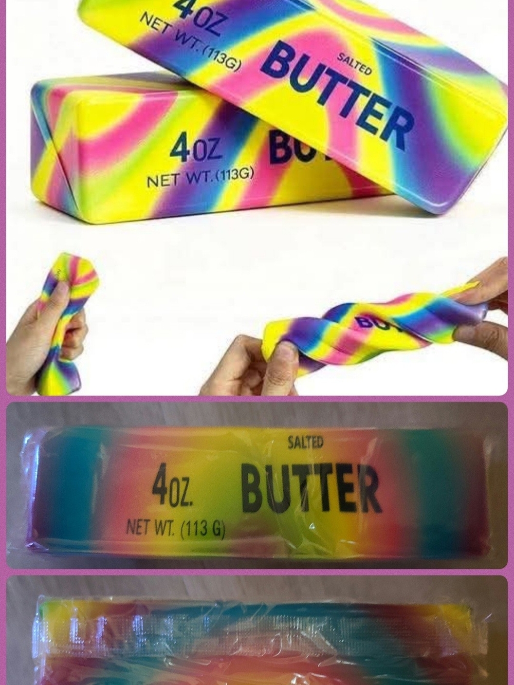 NIP Rainbow Butter Stick Squishy Slow Rising Stress Toy- Multicolor